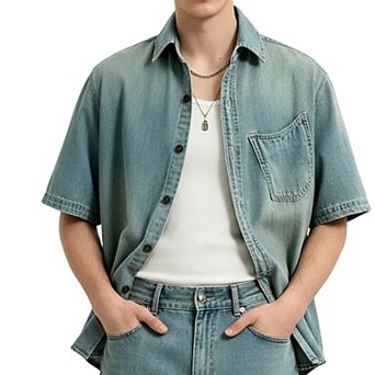 Men’s Loose‑Fit Short‑Sleeve Denim Jacket, Casual Summer Outerwear Coat