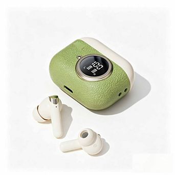 Retro Leather Wireless In-Ear Earbuds Bluetooth Digital Display Charging Case HiFi Stereo Headphones