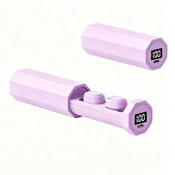 Portable Elongated Bluetooth Earphones With Pull-Out Magnetic Storage And Digital Battery Display