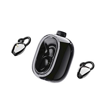 Open Ear Clip-On Wireless Bluetooth 6.0 Earbuds Transparent Glass Charging Case & Anti-Lost Lanyard