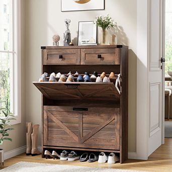 Vabches Farmhouse Shoe Cabinet, Slim Entryway Shoe Storage Cabinet with Flip Drawers