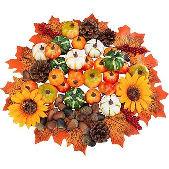 68 pc Mini Artificial Pumpkin Fall Decorating Kit with Leaves & Accents