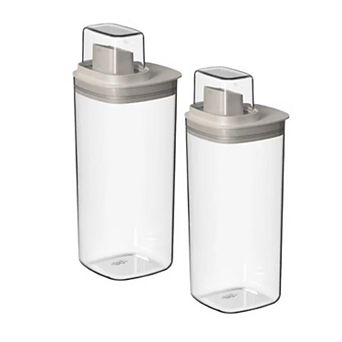 OU 50 oz 2‑Pack Clear Airtight Dispenser with Measuring Cap, Lightweight Soap & Softener Organizer