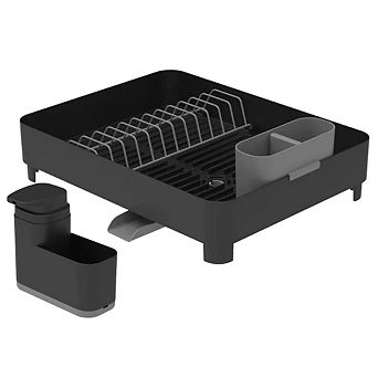 OU Sink Organizer Set, Dish Rack with Drain Spout & 19 oz Soap Dispenser with Extended Sponge Holder