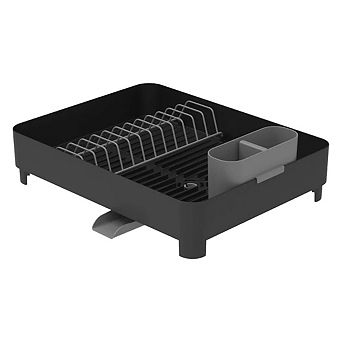 OU Dish Drying Rack with Drain Spout - Steel Dish Drainer with Removable Cutlery Holder for Kitchen