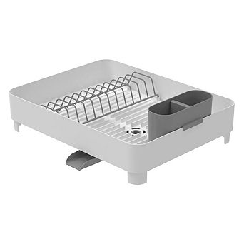OU Dish Drying Rack with Drain Spout - Steel Dish Drainer with Removable Cutlery Holder for Kitchen