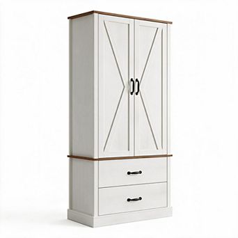 Kitchen Pantry Cabinet with Barn Doors, Drawers & Adjustable Shelves