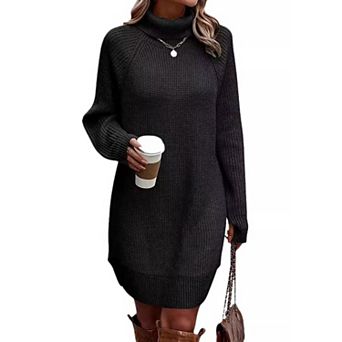 Women's Mock Neck Long Sleeve Loose Fall Pullover Sweater Dress