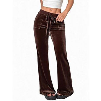 Women's High Waist Drawstring Flare Leg Casual Long Pants