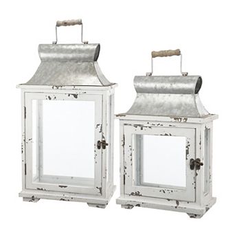 KWPZQEB 2 pc Wooden Candle Lantern Decorative with Metal Top Cover for Garden, Wedding, Festival
