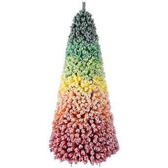 Rainbow Gradient Flocked Christmas Tree with 1927 Tips and Metal Stand
