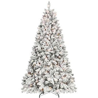 Snow Flocked Christmas Tree with 300 Lights and 27 Pine Cones