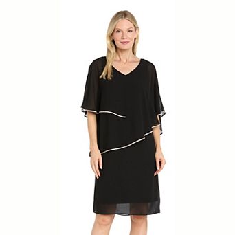 Women's R&M Richards Rhinestone Trim Multi-Tiered Cape Chiffon Dress