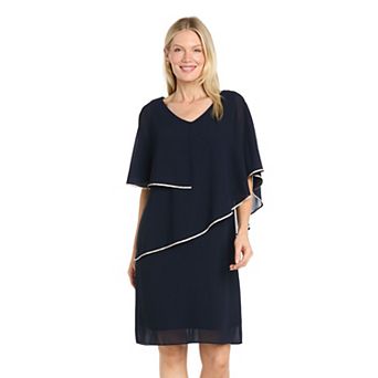 Women's R&M Richards Rhinestone Trim Multi-Tiered Cape Chiffon Dress