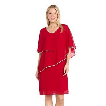 Women's R&M Richards Rhinestone Trim Multi-Tiered Cape Chiffon Dress