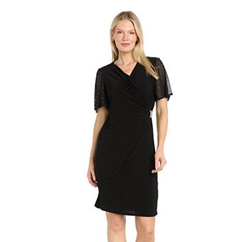 Women's R&M Richards Studded Sheer Sleeve Faux Wrap Dress