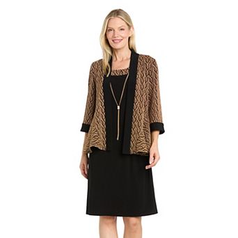 Women's R&M Richards 2 pc Metallic Jacquard Animal Print Jacket & Dress Set with Necklace