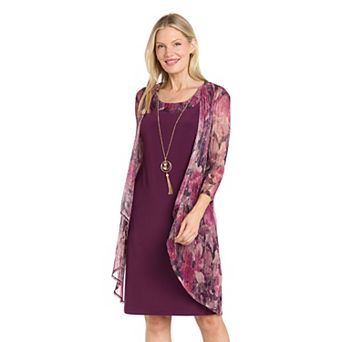 Women's R&M Richards 2 pc Crinkle Lurex Jacket & Dress Set With Necklace