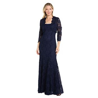 Women's R&M Richards 2 pc Glitter Lace Bolero Jacket & Mermaid Gown Set