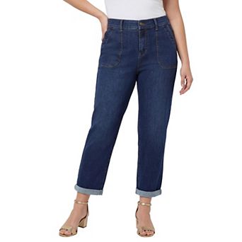 Catherines Women's Plus Size Petite Right Fit Moderately Curvy Roll Cuff Jean
