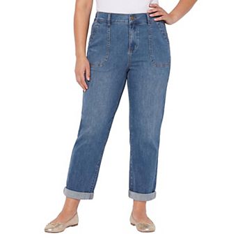 Catherines Women's Plus Size Petite Right Fit Moderately Curvy Roll Cuff Jean