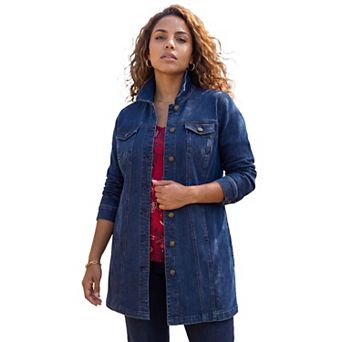 Catherines Women's Plus Size Right Fit Stretch Denim Long-Length Jacket