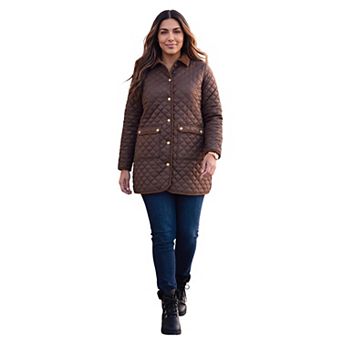 Catherines Women's Plus Size Diamond Quilted Barn Coat