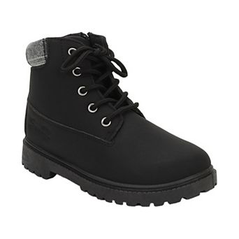 Yoki Lace-Up Boys Combat Boots With Plaid Detail