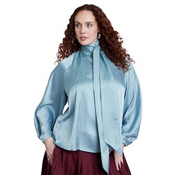 ELOQUII Women's Plus Size Jacquard Scarf Blouse
