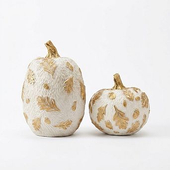 White & Gold Fall Pumpkin Decor Set for Harvest Table Display