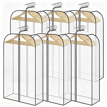 6 Pack 40 Inch Clear Garment Bags Double Zipper Hanging For Coats Dresses