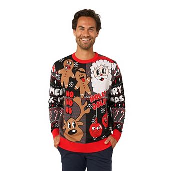 Men's OppoSuits Merry Jinglejoy Christmas Sweater with Santa & Gingerbread Design