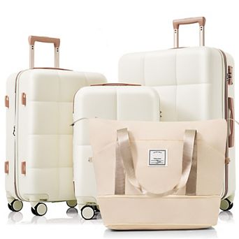 Pnronnc 4 pc ABS Hardshell Luggage Set with Cup Holder Spinner Wheels and Travel Bag