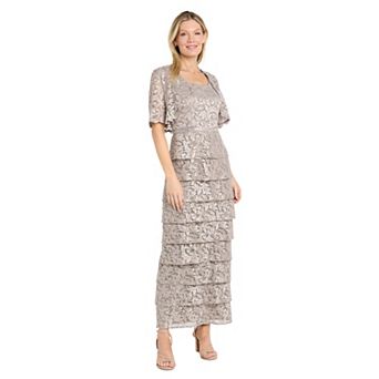Women's R&M Richards Glitter Lace Tiered Maxi & Bolero 2 pc Set