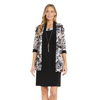 Women's R&M Richards Printed 3/4 Sleeve Jacket & Tank Dress 2 pc Set