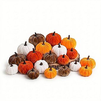 20 pc Fall Velvet Pumpkins, Assorted Sizes & Colors, Autumn Décor