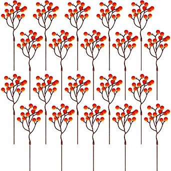 20 Pack 7-Inch Artificial Orange Berry Stems, Fall Picks for Wreaths & Decor