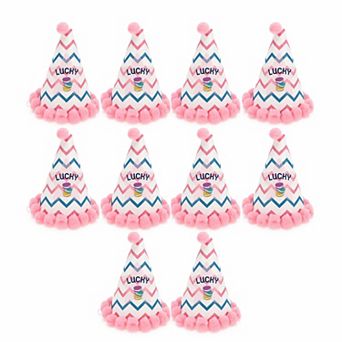5.31" Foil Letter Pom‑pom Trim Birthday Cone Hats Party 10 pc