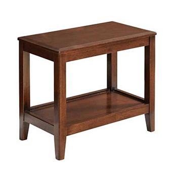 100% Solid Wood Rustic Side Table with 2 tier Storage Shelf, for Living Room, Walnut