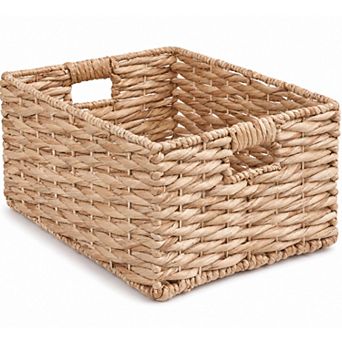 Water Hyacinth Storage Basket, 16.9" x 12.6" x 9.1" for Shelf Organizer, Towel Storage, Living Room