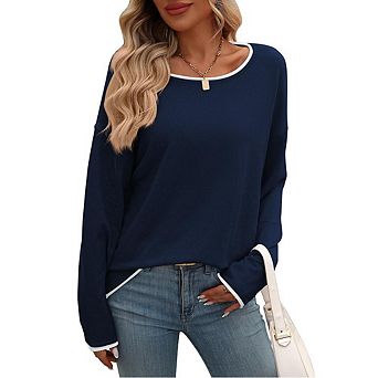 Women's Crew Neck Long Sleeve Pullover Knit Sweater Top