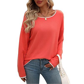 Women's Crew Neck Long Sleeve Pullover Knit Sweater Top