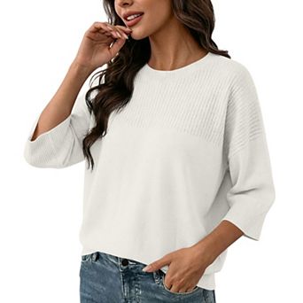 XuBa Women's Crew Neck 3/4 Sleeve Knit Top Casual Pullover Sweater