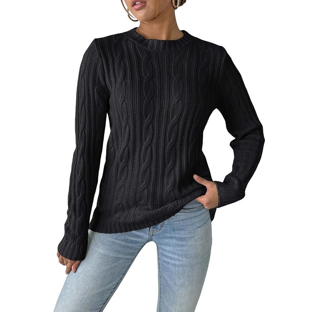 Women's Crew Neck Long Sleeve Ribbed Pattern Pullover Sweater