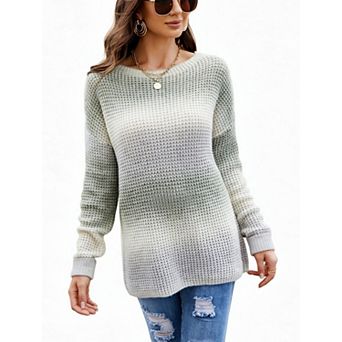 Women's Ombre Crew Neck Long Sleeve Loose Pullover Sweater
