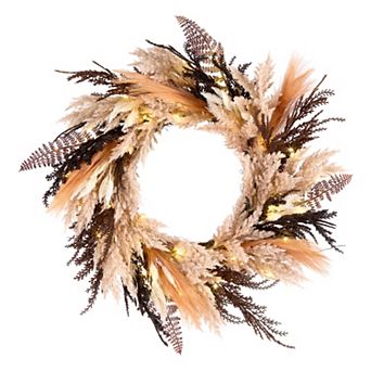 26 in Orange and Black Pampass Wreath with LED Lights