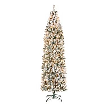9 ft Acacia Artificial Christmas Tree, Pre-Lit, Slim, Flocked, 500 Clear Lights