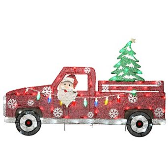 27 in Santa in Red Pickup Truck with LED Lights