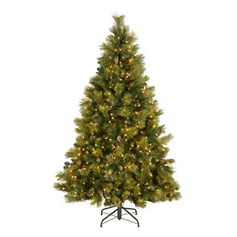 National Tree Company 6.5' Carolina Pine Hinged Tree with 54 Flocked Cones and 650 Clear Lights-UL