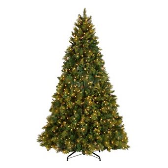 National Tree Company 9' Carolina Pine Hinged Tree with 94 Flocked Cones and 900 Clear Lights-UL